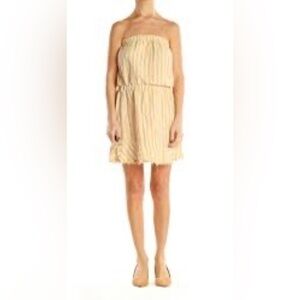 Cloth and stone Yellow cream striped strapless linen mini dress size small